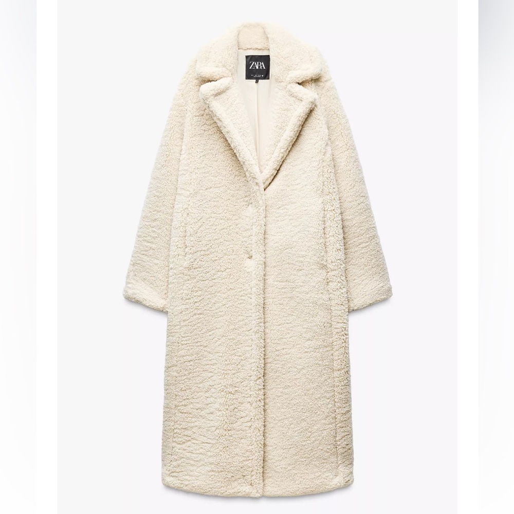 Zara Women's Cream Teddy Coat